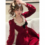 Vintage punane minikleit, naiste Y2K vibu, pits, lapiline joon Kleidid j&otilde;ulupeo armsad korea kandilised kaelarihmad Vestidos M punane