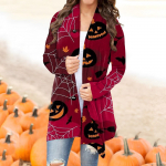 Naiste mood vabaaja Halloweeni tr&uuml;kiga keskmise pikkusega kardigan-jakkmantel XL