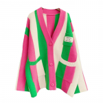 FiveFive Naiste &uuml;he n&ouml;&ouml;biga V-kaelusega kudumid Mugavad lahtised kardiganid Naiste kampsunid S&uuml;gisene kampsun V&auml;rviline triibuline kardigan One Size roosa punane v&auml;rv