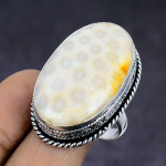 Fossil Coral Gemstone 925 Sterling Silver gift Jewelry Ring Size 9.5 e2v09