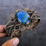 Natural Labradorite Gemstone Copper Wire Wrap Cuff Bangle Adjustable o1l27