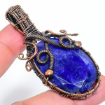 Sapphire Natural Gemstone Handmade Copper Wire Wrap Pendant 2.56 w8r63