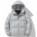 Winter Boom Brand Full Print Puuvillase polsterdatud jope paarile lahtise kapuutsiga l&uuml;hike mantel XL valge