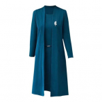 2 tk/komplekt naiste mantel-kleit&uuml;likond pikkade varrukatega keskmise pikkusega &uuml;hev&auml;rviline jakk, varrukateta &uuml;mara kaelusega A-kujuline midikleit, suur pidulik &auml;ri L sinine