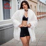 Astrid Naiste pikk kunstkarusnahast mantel, 2024. aasta talvine lahtine kardigankarusnahast jope, stiilne naiste luksuslik karvane mantel, t&uuml;druk AN-30202 1XL valge