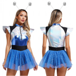Naiste Kosmosekadeti Kost&uuml;&uuml;m Tulnukast Kosmoset&uuml;druk Astronaut Cosplay Teemapidu &Uuml;likond Disko Baari Klubiriietus Halloween Etendus S sinine