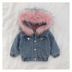 Lastejakk T&uuml;drukute Talvine Denim Paks Soe Kapuutsiga Karvkraega 80cm gray