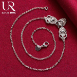 925 Sterling H&otilde;be Kolme S&uuml;damega Ripats Kaelakee Moekad Pulmaehted 45CM