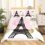 Yst&auml;v&auml;np&auml;iv&auml; King Queen tekikott Paris Eiffeli torni voodipesukomplekt Roosa Akvarell Tulbid Lilled &Otilde;hupall Pol&uuml;ester tekikott 70x133cm 2pcs