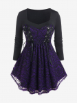 Rosegal Gothic Lace Panel Lace-up P&otilde;lev T-s&auml;rk 4XL lilla/s&uuml;gav