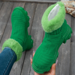 Naiste Platvormiga Karusnahast Suede Lumised Pahkluusaapad L&uuml;hikese Plushiga Kingad Talvised Uued Disaineri Soojad Chelsea Saapad Madalad Vabaajakingad Botas 37 green