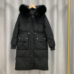 Talvise s&uuml;gise naiste avara polsterdatud t&otilde;mblukuga &uuml;hev&auml;rviline pikk jakk karusnahast kapuutsiga krae K&otilde;ik sobivad soe valge pardi sulemantel S hall v&auml;rv