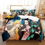 Moodne Anime Demon Slayer Voodipesu Komplekt &Uuml;he Twin T&auml;is Queen King Suuruses Voodikomplekt T&auml;iskasvanud Laste Magamistuba Tekikott Komplekt Kodutekstiilid 70x133cm 2pcs black