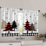 2 tk komplekt J&otilde;ulukardinad Lumemustri ja Puu Disainiga - Torutasku, Pol&uuml;esterkardinad Elutuppa, Magamistuppa, K&ouml;&ouml;ki 2x66W164H(CM)52x65in&Rod Pocket