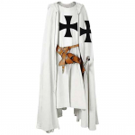 Meeste keskaegne r&uuml;&uuml;tli ristis&otilde;itja templari tuunika Halloweeni kost&uuml;&uuml;m kapuutsiga m&uuml;tsi, keepi, r&uuml;&uuml;ga Cosplay renessansskost&uuml;&uuml;mi kleit S valge