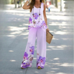 QICED Naiste tr&uuml;kitud vabaaja kaheosaline &uuml;likonnavest elastse v&ouml;&ouml;kohaga p&uuml;ksid Naiste &uuml;likond XXXL lilla