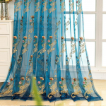 1-paneeliline luksuslik sinine tikitud l&auml;bipaistev kardin &ndash; valguse filtreerimine, vintage lillemuster, pits-voile eesriided elutuppa, magamistuba, s&ouml;&ouml;gituba 140*175CM sinine