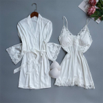 Naiste 2 TK hommikumantli komplekt &Ouml;&ouml;s&auml;rk Tikitud Pits Pulmamantli kleit Seksikas Satiinist magamisriided Suvine Kodukandmine &Ouml;&ouml;s&auml;rk Pesu L