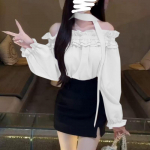 VONDA Naiste suvised &otilde;lgadeta volangidega laternaga pikkade varrukatega pluusid S valge