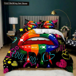 Huule Tekikoti Komplekt Kuldne Huule Voodipesukomplekt Seksikas T&auml;iskasvanud Paar &Uuml;hekohaline Pol&uuml;ester Tekikott 3D Suudlusj&auml;ljed Kahekohaline Queen King Suurus EU single(135x200cm)