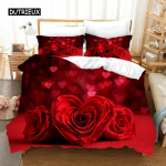 Punase roosi tekikott Flower 3D Passionate Rose Romantiline voodipesukomplekt naisele Double Queen King Size pol&uuml;estrist tekikott EU single(135x200cm)