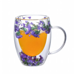 YWDL topeltseinaga klaasist kohvikruusid, topeltisolatsiooniga klaasist tass t&uuml;drukutele, j&otilde;ulukingiks, 350ml, lillekujundusega 350ml lilla