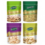 Happilo Premium kuivatatud puuviljade kombopakk 4 tk | California mandlid, rohelised rosinad, terved india p&auml;hklid, r&ouml;stitud pistaatsiap&auml;hklid | Kokku 850 g