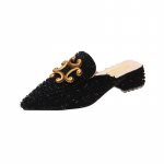 Miaoguan Uued Talvised L&auml;bipaistvad Naiste Sussid Kunstkarusnahast Mules Slaidid Naiste Kingad Paela S&otilde;lm Terava Ninaga Ruudukujulise Keskmise Kontsaga Kingad Naine 39 35 must