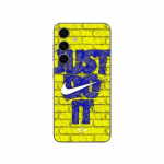 Coque Samsung Galaxy S24 FE logo just do it couleur bleu front jaune Maniacase