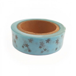 Washi Tape bleus &agrave; &Eacute;toiles argent&eacute;es 15 m x 15 mm
