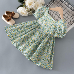 Suvine lilleline printsessi kleit: L&uuml;hikeste varrukatega puuvillane Korea stiilis beebit&uuml;drukutele 80 roheline
