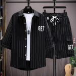 Suur suurus 8XL meeste suve&uuml;likond l&uuml;hikeste varrukatega s&auml;rk meeste triibuline s&auml;rk ja l&uuml;hikesed p&uuml;ksid moekas &uuml;likond 7XL