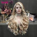 Imstyle blond pruun parukas s&uuml;nteetiline pitsist eesmine parukas Pikad lainelised parukad naistele kuumakindlast kiust juustest igap&auml;evane segav&auml;rviline parukas Lace Front