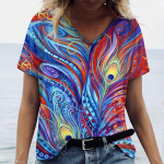 Suvised V-kaelusega naiste T-s&auml;rgid Paabulinnusulgedega Graafiline mood l&uuml;hikeste varrukatega Harajuku Y2k Top Oversized Casual Naiste T-s&auml;rk S