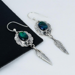 Rohelised Austraalia Kolmik Opaali Kivist K&otilde;rvar&otilde;ngad, 925 Sterling H&otilde;bedast K&otilde;rvar&otilde;ngas, K&auml;sit&ouml;&ouml; Boho H&otilde;bedast Ehted Ripatsiga K&otilde;rvar&otilde;ngad, Peo- ja Kandmisr&otilde;ivad Kingitused 2.75" roheline