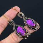Copper Pink Turquoise Handmade Copper Wire Wrap Earring 2.76 b6w09