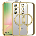 Coque pour Samsung Galaxy A56 5G - BOOLING - avec Cercle Magn&eacute;tique - Dor&eacute; - 2 Verres Tremp&eacute;s