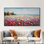 Suure suurusega roosa lille maastik 100% k&auml;sitsi maalitud kaasaegne abstraktne &otilde;limaal seinakunst l&otilde;uendipildid elutoa kingituseks 20*40cm