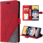 Coque pour Xiaomi Redmi Note 14 5G (pas pour 4G) Effet Cuir Rouge Antichoc Protection 360&deg;