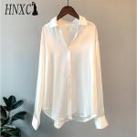 HNXC Naiste mood vabaaja &uuml;hev&auml;rvilise tr&uuml;kiga pikkade varrukatega POLO kaelusega pluusid ja s&auml;rgid S valge