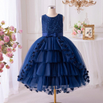 Uus kohev t&uuml;druku pruutneitsi kleit kihilise liblikakujundusega - printsessi &otilde;htukleit pulmadeks v&otilde;i festivalideks 120 cm tumesinine v&auml;rv