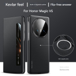 K&otilde;rgekvaliteediline s&uuml;sinikkiust Kevlari nahatunnetusega Magsafe telefonikarp Honor Magic V5 V3 jaoks, nutikas uni, juhtmevaba laadimine, p&otilde;rutuskindel kate Honor Magic V3 must