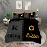 3 tk moodne must-hall K ja Q disainiga tr&uuml;kitud voodipesukomplekt, pehme, mugav ja hingav tekikott, magamistuba, hotell 200x200cm-EU-Double black