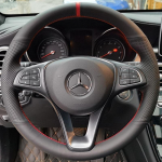 DIY Must kulumiskindel kunstnahast auto roolikatete komplekt Mercedes-Benz Vito III jaoks ( W447 ) 2015- Pats Black Thread