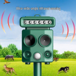 P&auml;ikesepaneeliga ultraheli looma- ja linnupeletaja vilkuvate tuledega - T&otilde;hus metssigade ja kahjurite vastu Solar + USB oliiviroheline v&auml;rv