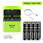PALO 3400mWh Li-ion 1,5V AA ja AAA laetavad patareid koos 8-kanalilise magnetilise klapplaadijaga 1,5V 2A 3A liitiumpatareide jaoks 8AAAbattery 1charger