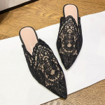 Disainerv&otilde;rgust tikitud muulad, naiste sussid, kevad-suvised slaidid, mood, mustad valged terava ninaga kingad, korterid, sandaalid 33 must