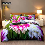 Looduslilled Voodipesukomplekt Tekikoti komplekt 3D Voodipesu Digitaaltr&uuml;kiga Voodipesu Kuninganna suurusega Voodipesukomplekt Moodne disain US Twin(172x218cm)