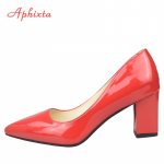 Aphixta Classics 7.5cm Ruudukujulise Kontsaga Lakknahast Kingad Naistele Terava Ninaga Pumbad Sapato feminino T&ouml;&ouml;peo Kingad Suurused Kuni 48 3 punane