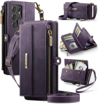 Retro Lanyard Nahast Rahakott Kaardihoidja Samsung Galaxy S25 S24 Ultra S23 S22 S21 S20 Note 20 jaoks Ristkorral Kandekott T&otilde;mblukuga Kate For Galaxy S25 lilla